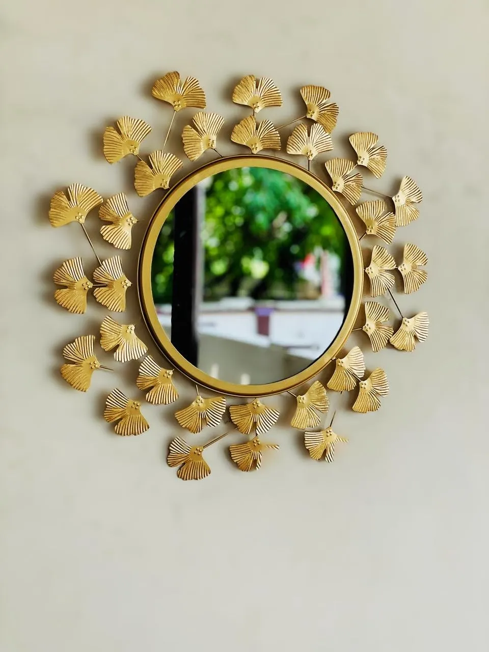 Urban Craft Gold Leaf Round Wall Mirror, Decorative Framed Design, Bathroom or Living Room Accent Mirror (21X21 Inches)