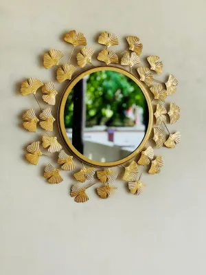 Urban Craft Gold Leaf Round Wall Mirror, Decorative Framed Design, Bathroom or Living Room Accent Mirror (21X21 Inches)