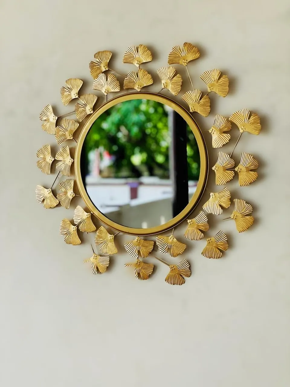 Urban Craft Gold Leaf Round Wall Mirror, Decorative Framed Design, Bathroom or Living Room Accent Mirror (21X21 Inches)