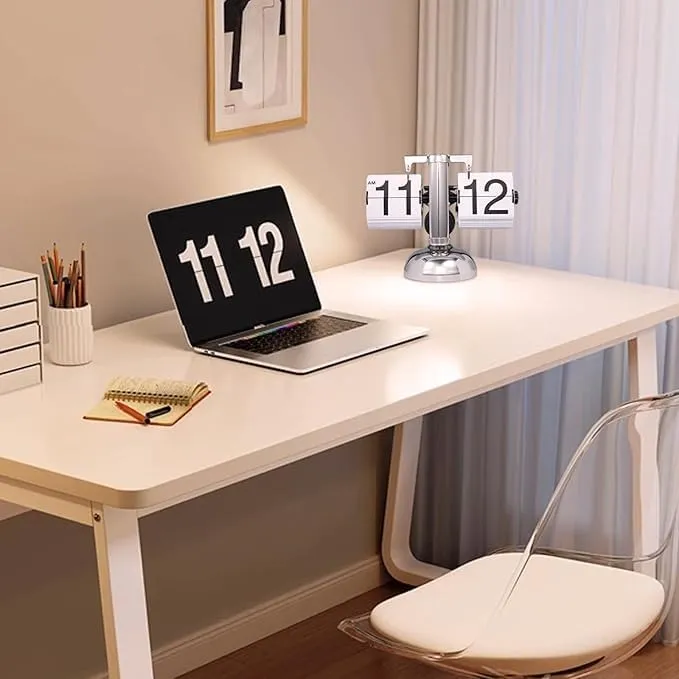 VGMAX Flip Clock,Retro Flip Down Clock Mechanical Digital Flip Desk Clock Internal Gear Operated Flip Down Clock Battery Powered for Home Office