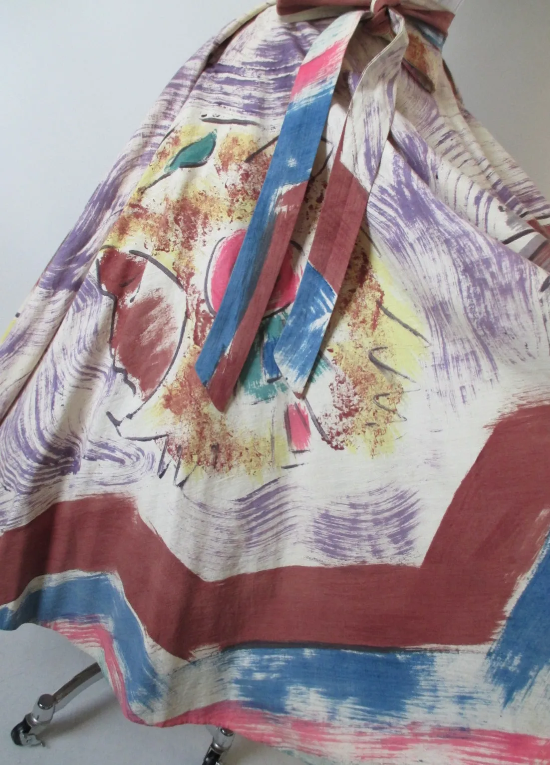 Vintage 50's Hand Painted Aztec Warrior Circle Souvenir Skirt M / L