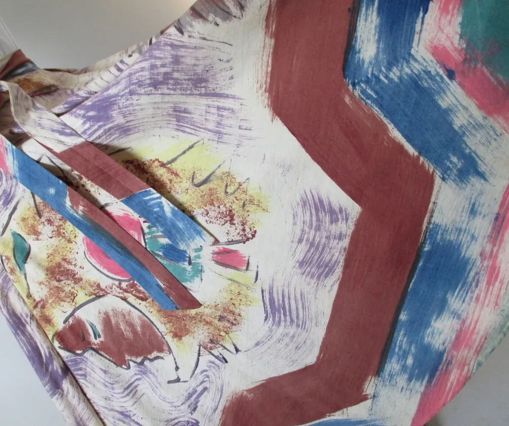 Vintage 50's Hand Painted Aztec Warrior Circle Souvenir Skirt M / L