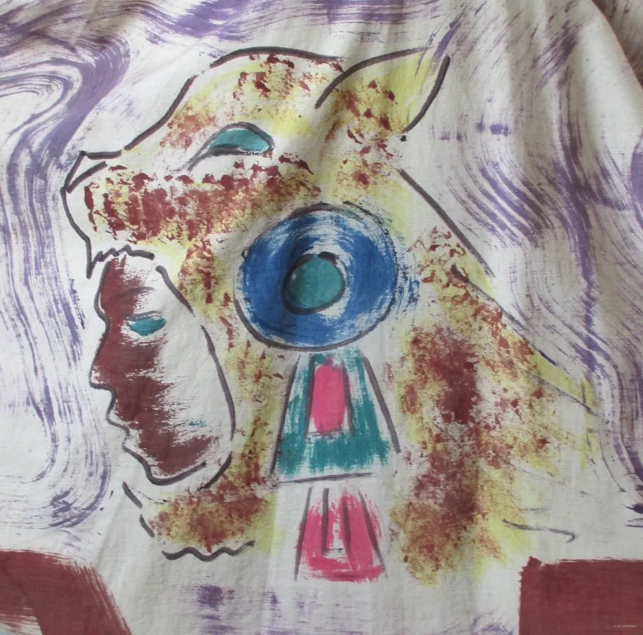 Vintage 50's Hand Painted Aztec Warrior Circle Souvenir Skirt M / L