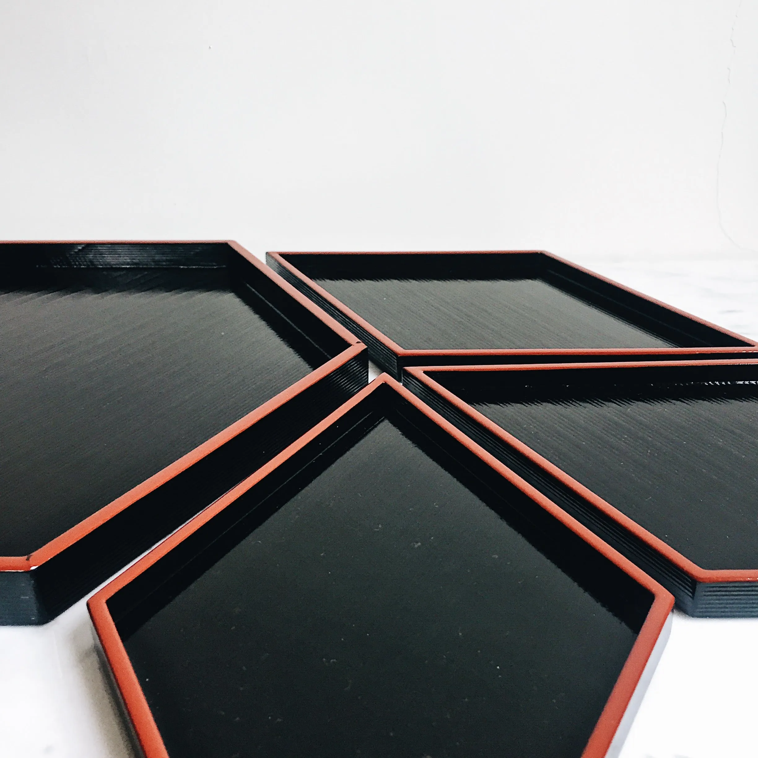 Vintage Black Lacquer Hexagonal Nested Tray