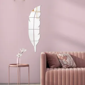 WallDaddy - Modern Plume Feather Style Acrylic Mirror Wall Stickers Home Decoration Home Decor 3D Feather Mirror Surface Wall Sticker (PlumeFeatherSilver)