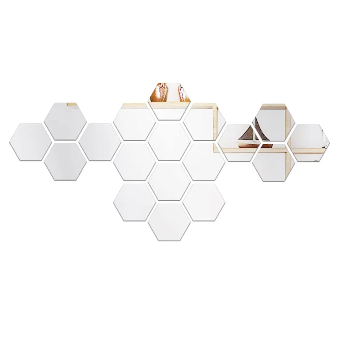 WallDaddy Self Adhesive Mirror Wall Stickers | Pack of (18 Hexagon Silver) 3D Acrylic Decorative Mirror Stickers, Mirror for Wall | Home | Bedroom | Bathroom | Kitchen | Festivals Decoration