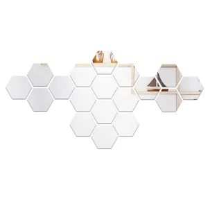 WallDaddy Self Adhesive Mirror Wall Stickers | Pack of (18 Hexagon Silver) 3D Acrylic Decorative Mirror Stickers, Mirror for Wall | Home | Bedroom | Bathroom | Kitchen | Festivals Decoration