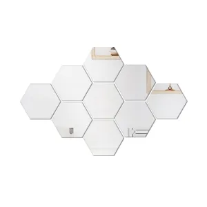 WallDaddy Self Adhesive Mirror Wall Stickers | Pack of (9 Hexagon Silver) 3D Acrylic Decorative Mirror Stickers, Mirror for Wall | Home | Bedroom | Bathroom | Kitchen | Festivals Decoration