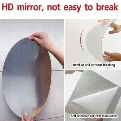 WallDaddy - Self Adhesive Plastic Oval Mirror for Wall Stickers (30x20) Cm Frameless Flexible Mirror for Bathroom | Bedroom | Living Room (St-OvalMirror) Wall Sticker Mirror Non-Glass