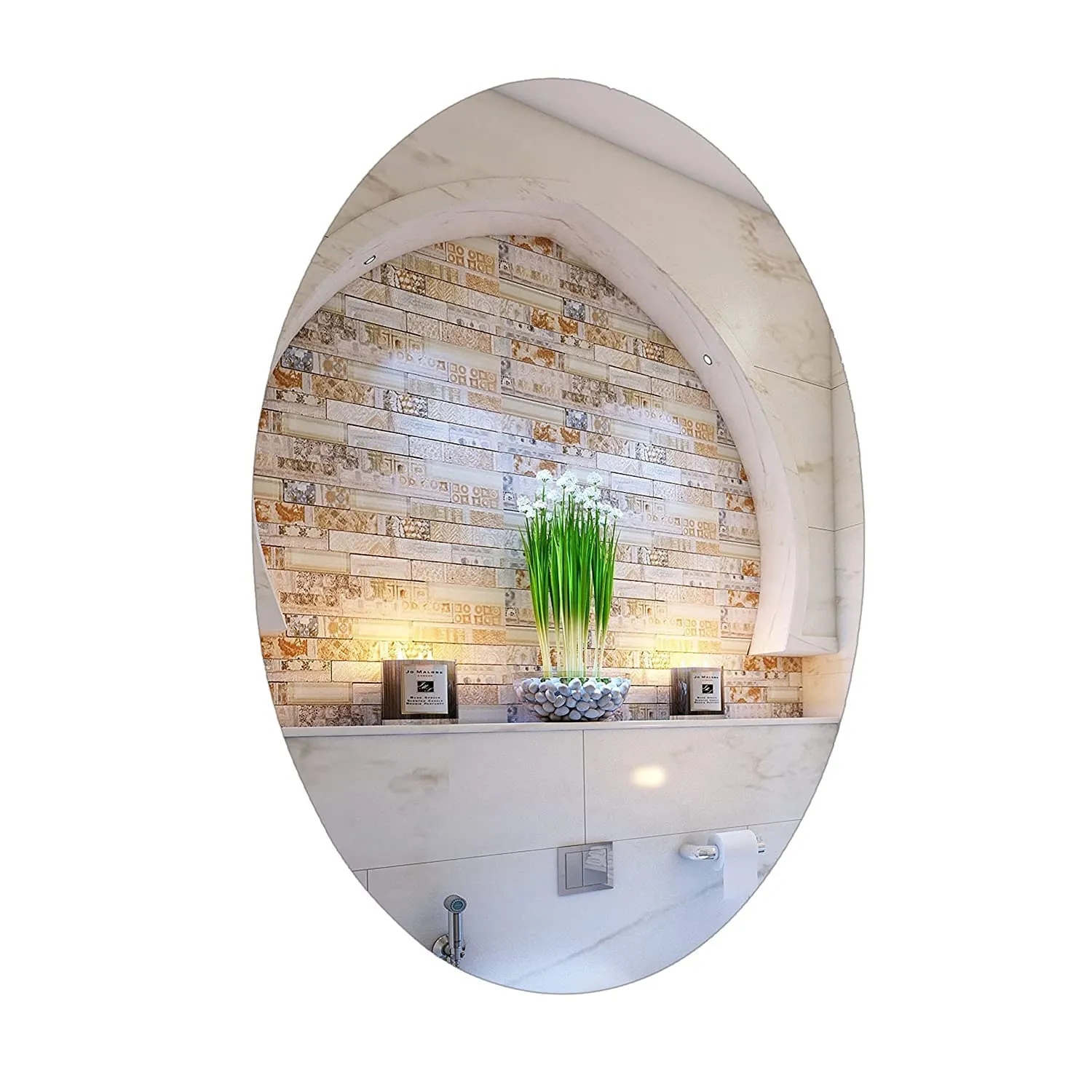 WallDaddy - Self Adhesive Plastic Oval Mirror for Wall Stickers (30x20) Cm Frameless Flexible Mirror for Bathroom | Bedroom | Living Room (St-OvalMirror) Wall Sticker Mirror Non-Glass