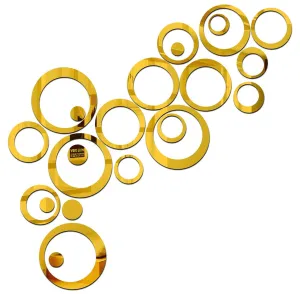 WallWear - 20 Rings Golden 3D Acrylic Sticker, 3D Acrylic Stickers for Wall, 3D Mirror Wall Stickers, 3D Mirror Stickers Wall Decor Items for Home and Office.