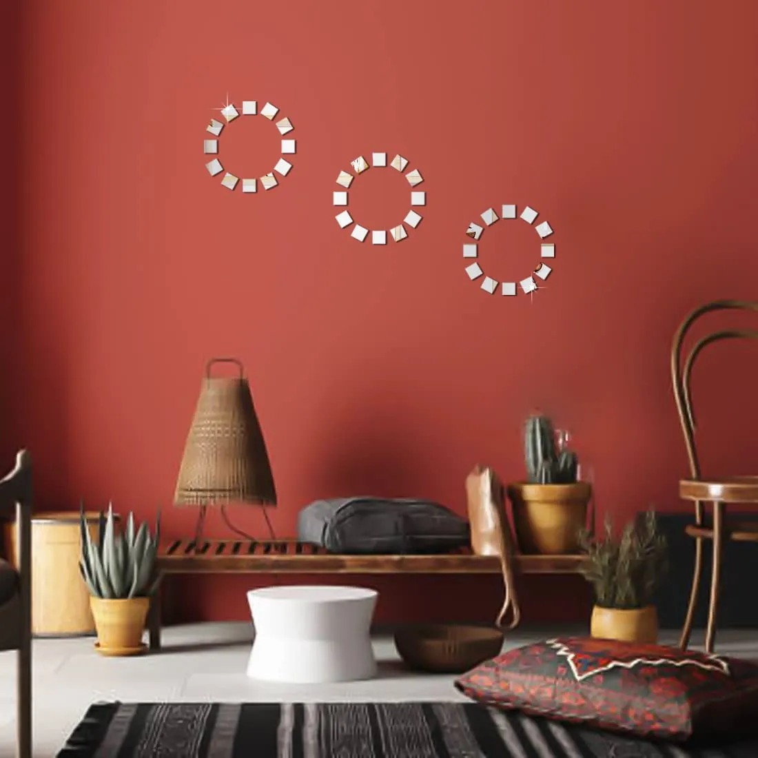 WallWear Mirror Sticker for Home | Mirror Finish Wall Stickers | Pack of (36 Square Chips Silver) -Self Adhesive Acrylic Sticker, Mirror Stickers for Home & Festivals Decoration