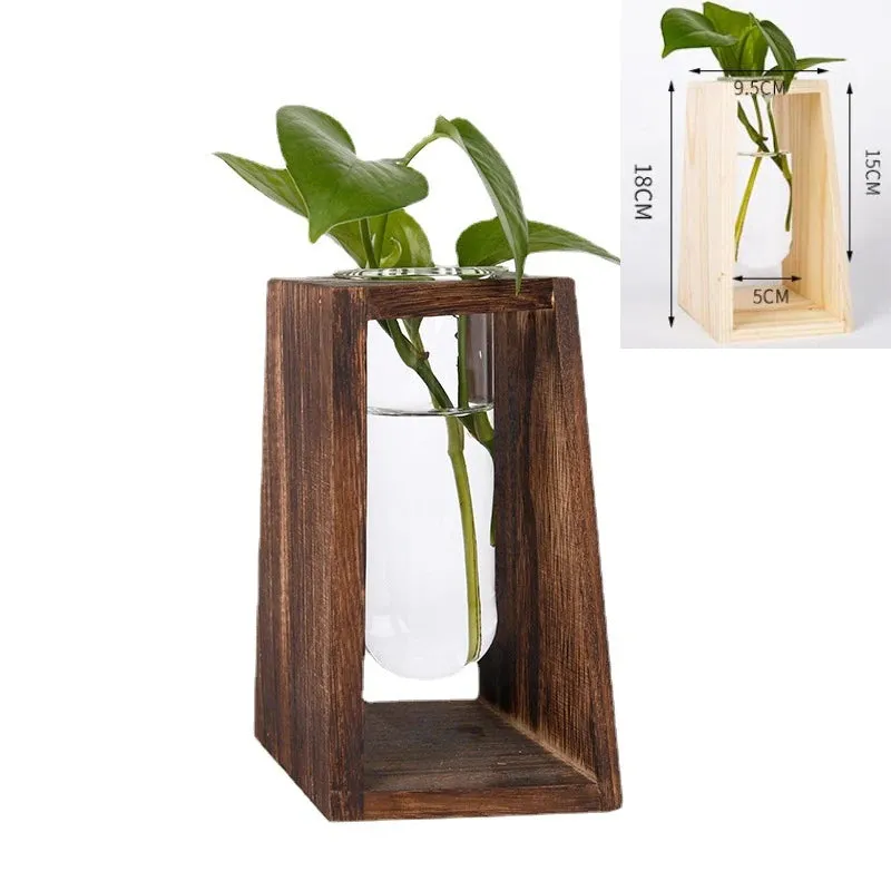 Wood and Glass Hydroponic Plant Vases