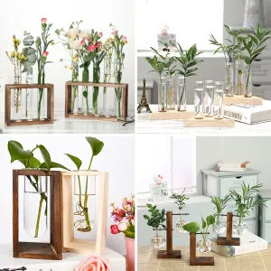 Wood and Glass Hydroponic Plant Vases