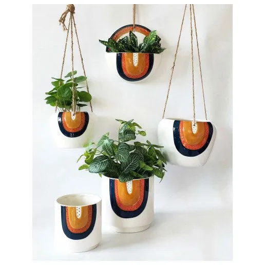 Woodstock Rainbow Dot Wall Planter - Blue/Terracotta