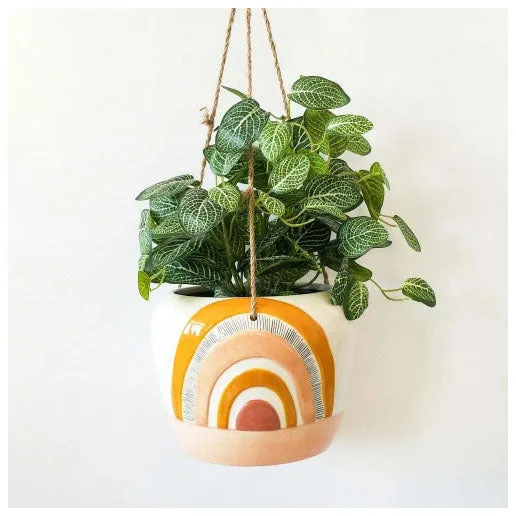 Woodstock Rainbow Stripe Hanging Planter - Large Pink/Mustard